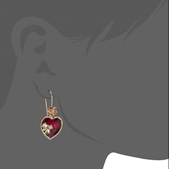 Stone Heart Drop Earrings | Red Faceted Stone | - Picture 3 of 3